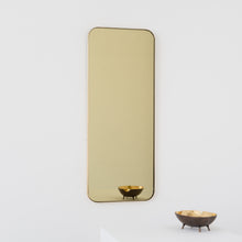 Quadris™ Rectangular Gold Tinted Contemporary Mirror with a Brass Frame