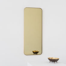 In Stock Quadris Rectangular Gold Tinted Contemporary Mirror with a Brass Frame
