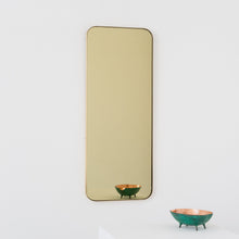 In Stock Quadris Rectangular Gold Tinted Contemporary Mirror with a Brass Frame