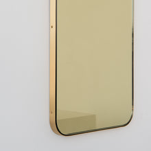 Quadris™ Rectangular Gold Tinted Contemporary Mirror with a Brass Frame