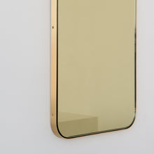 In Stock Quadris Rectangular Gold Tinted Contemporary Mirror with a Brass Frame