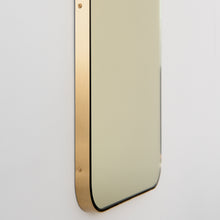 Quadris™ Rectangular Gold Tinted Contemporary Mirror with a Brass Frame