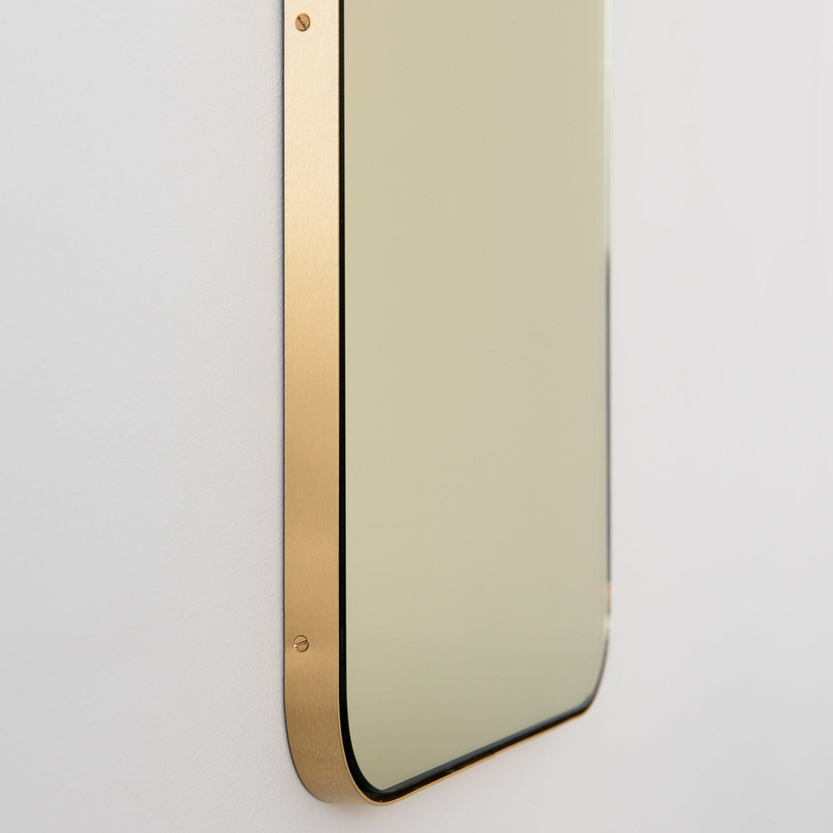 In Stock Quadris Rectangular Gold Tinted Contemporary Mirror with a Brass Frame
