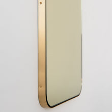 In Stock Quadris Rectangular Gold Tinted Contemporary Mirror with a Brass Frame