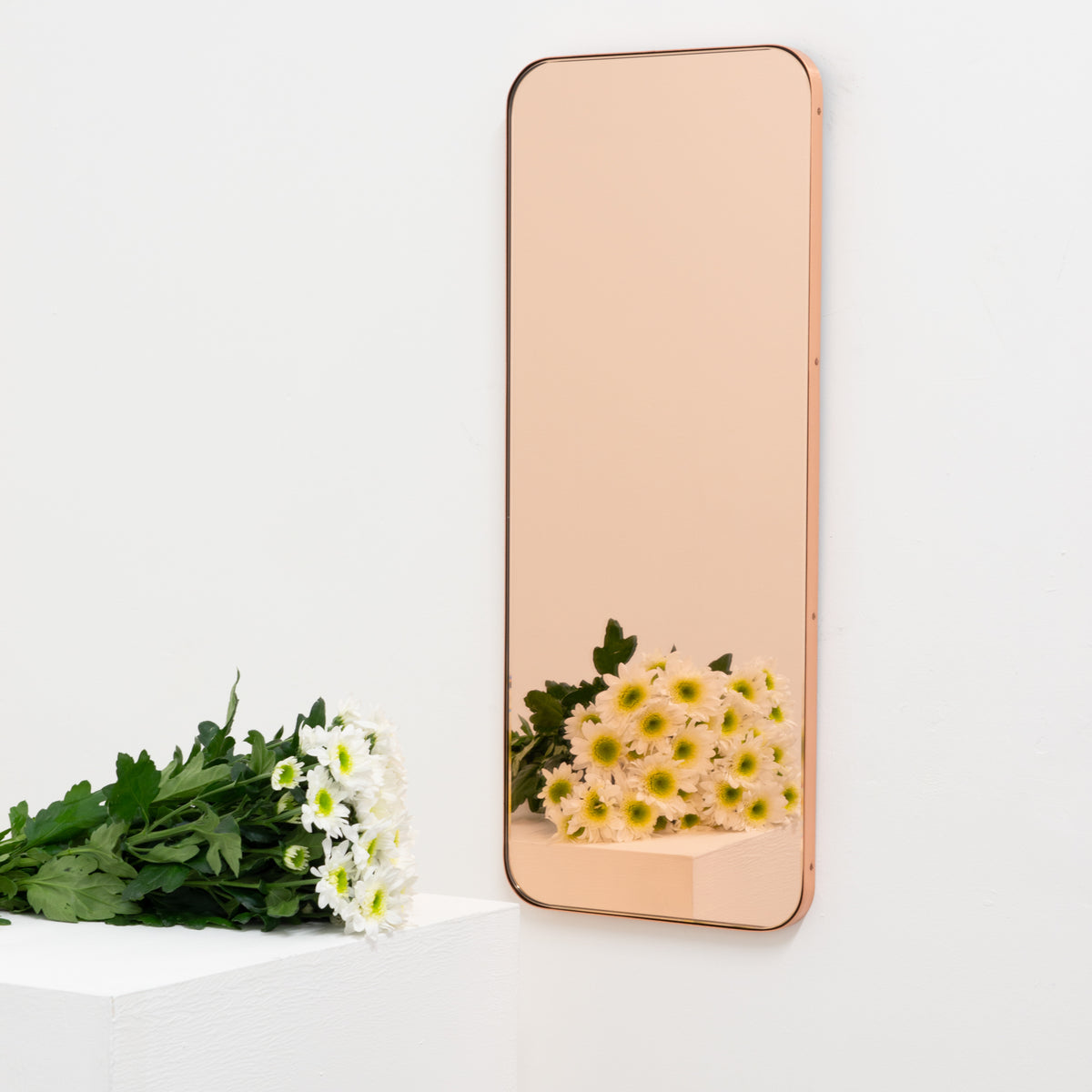 Quadris™ Rectangular Rose Gold Minimalist Mirror with a Copper Frame