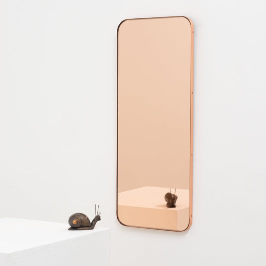 In Stock Quadris Rectangular Rose Gold Minimalist Mirror with a Copper Frame