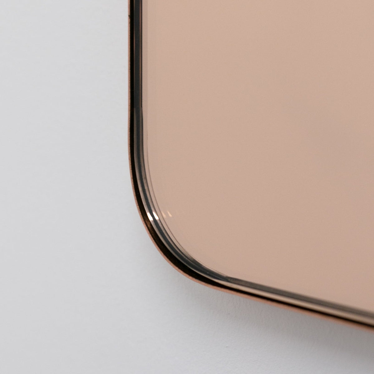 In Stock Quadris Rectangular Rose Gold Minimalist Mirror with a Copper Frame