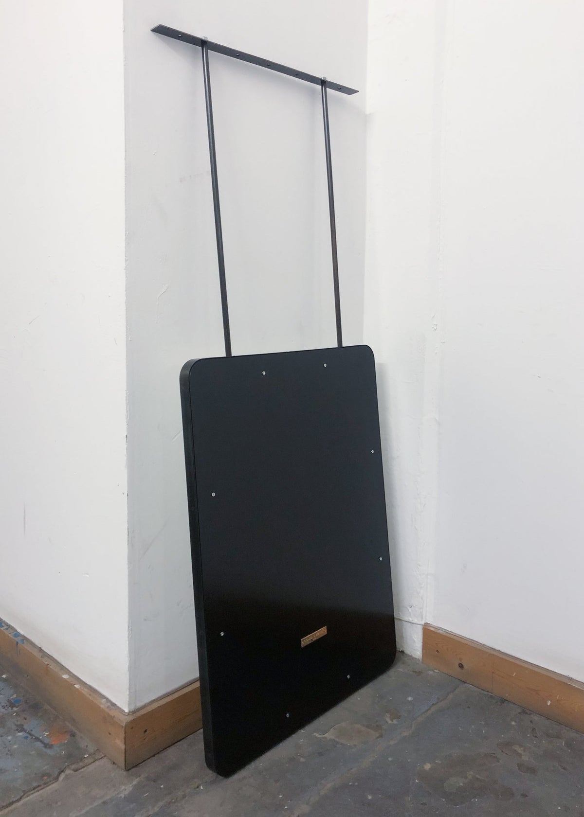 Bespoke Quadris Suspended Rectangular Mirror with Blackened Stainless Steel Frame and Two Rods (812 x 609 x 30)