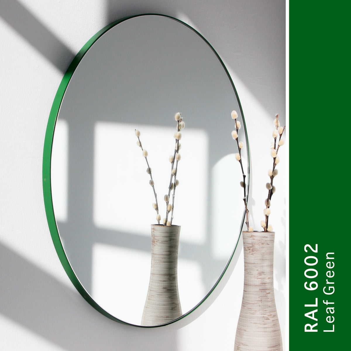 Modern Round Mirror with Green Frame
