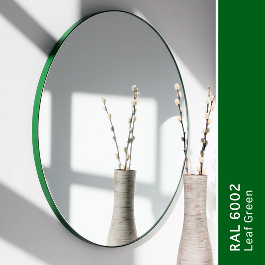 Modern Round Mirror with Green Frame