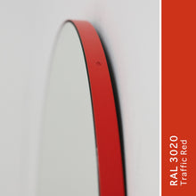Ready to Ship - Linus Round Mirror with Sand blasted Stripes and a Modern Red Frame