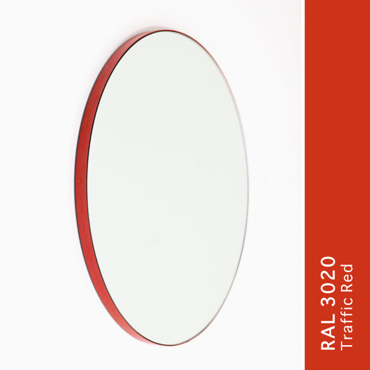 Round Modern Mirror with Red Frame
