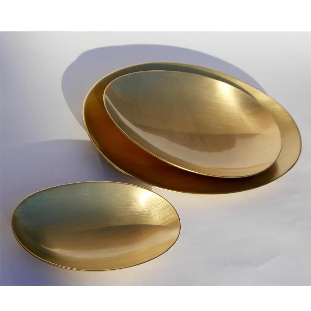 Set of 3 Handmade Brushed Brass Decorative Plates, Vide-Poche
