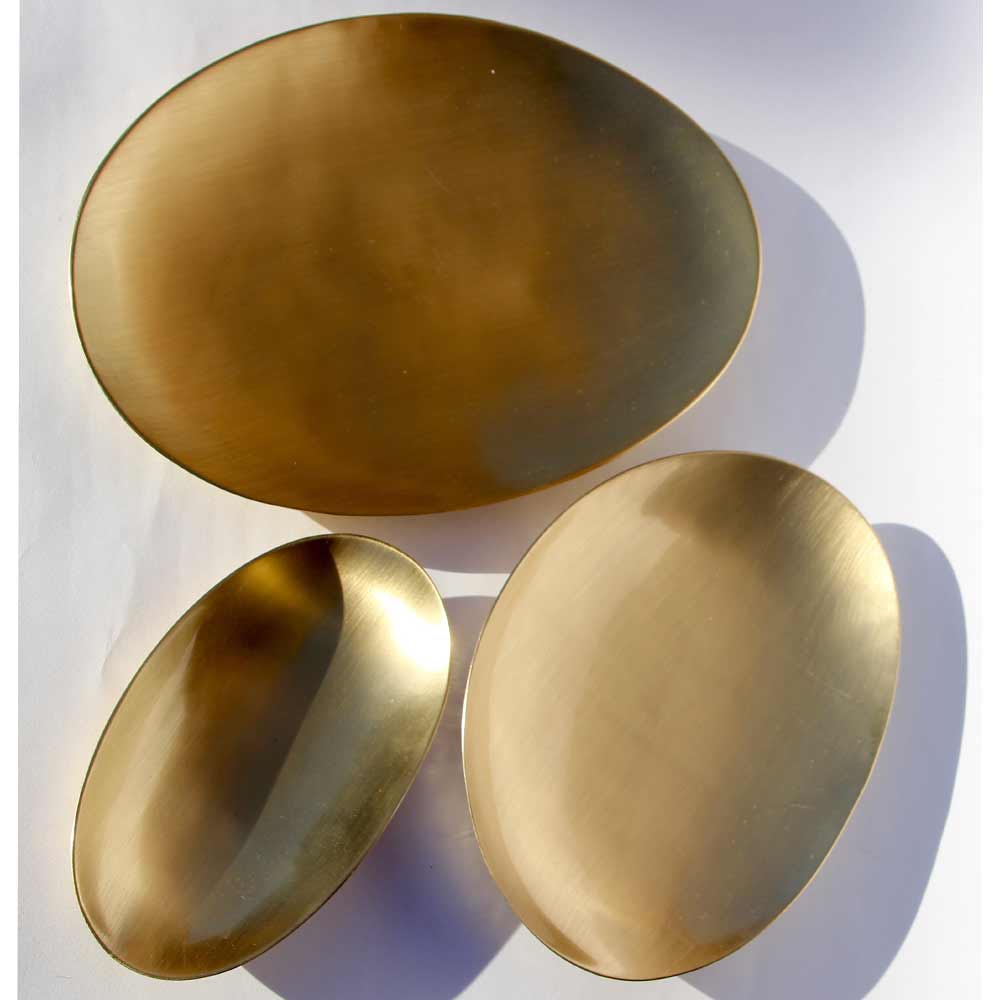 Set of 3 Handmade Brushed Brass Decorative Plates, Vide-Poche