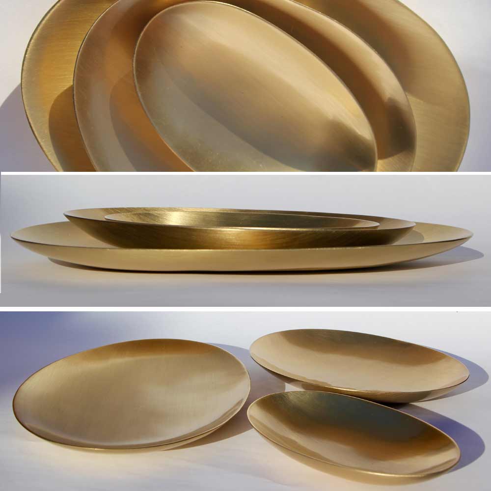 Set of 3 Handmade Brushed Brass Decorative Plates, Vide-Poche
