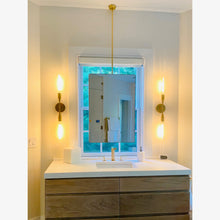 Ceiling Suspended Rectangular Bathroom Mirror with Brass Frame