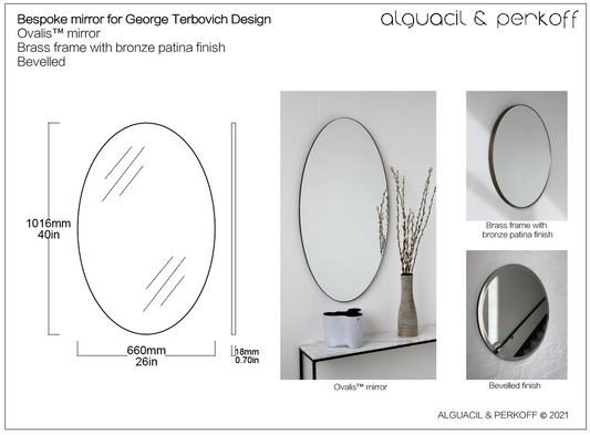 Bespoke Ovalis™ Bevelled Mirror Brass Frame with Bronze Patina Finish 40" x 26"