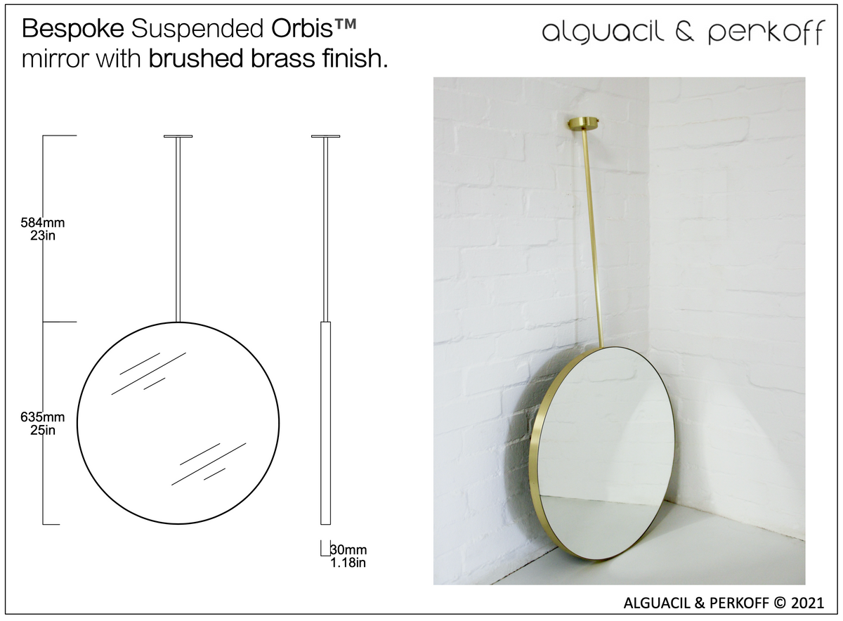 Bespoke Suspended Orbis™ Mirror with Brushed Brass Frame
