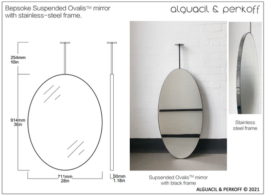 Bespoke Ovalis™ Suspended mirror with a Stainless Steel Frame - 36x28"