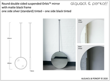 Bespoke double sided suspended round Orbis™ mirror with matte balck frame - 400mm Diam.