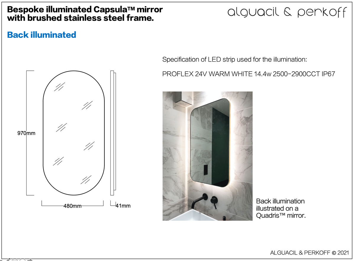 Bespoke Capsula™ Mirror with Brushed SS Frame Back Illuminated