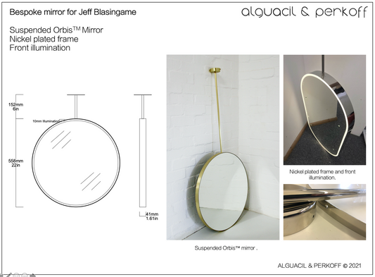 Bespoke Suspended Orbis™ Mirror Nickel Plated Frame Front Illumination 22" Diam