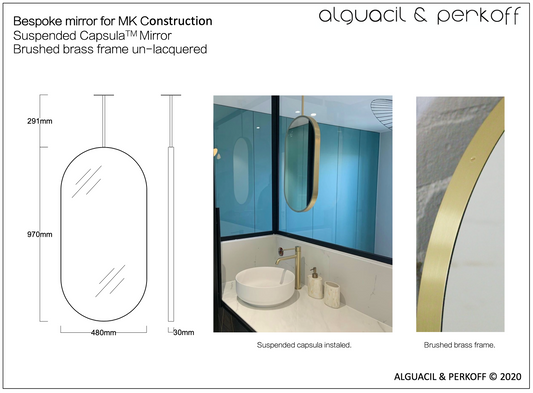 Bespoke Suspended Capsula™ Mirror Brushed Brass Frame 970x480mm