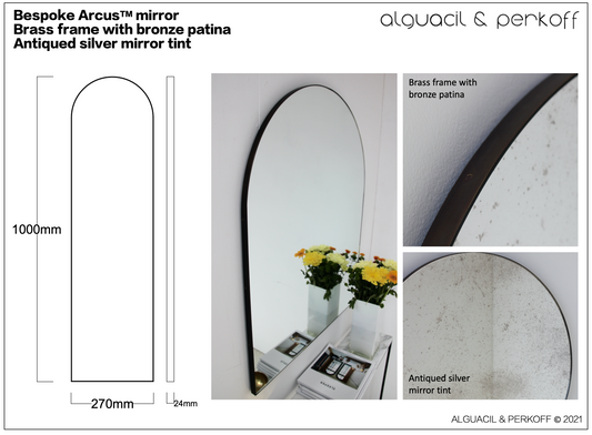 Bespoke Arcus™ Mirror Antiqued Silver Tint Brass Frame Bronze Patina