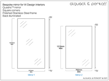 Set of Three Bespoke Quadris™ Mirrors Square Corners Polished SS Frame Back Illumination