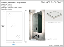 Set of Three Bespoke Quadris™ Mirrors Square Corners Polished SS Frame Back Illumination