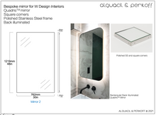 Set of Three Bespoke Quadris™ Mirrors Square Corners Polished SS Frame Back Illumination