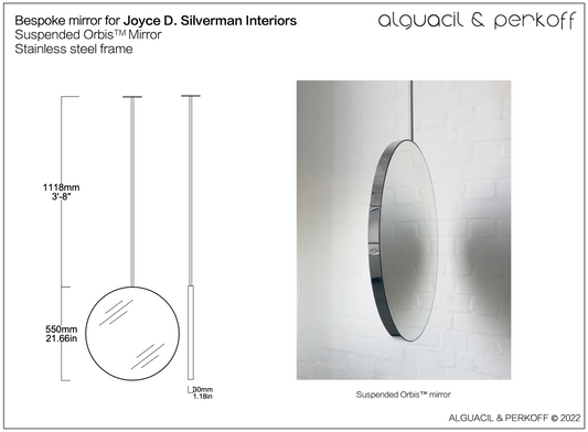 Bespoke Suspended Orbis™ Mirror Stainless Steel Frame 550mm Diam