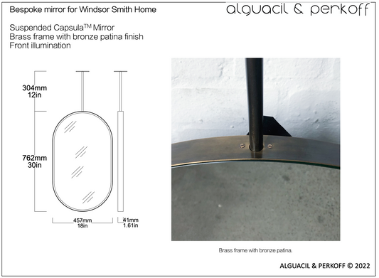 Bespoke Suspended Capsula™ Mirror Brass Frame With Bronze Patina Front Illumination 18x30"