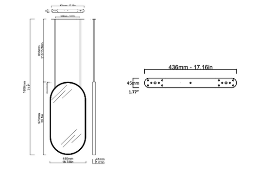 Set of 2 Bespoke Suspended Capsula Mirror Brushed Brass Frame Solid brass backing Front Illumination (970 x 480 x 41mm)