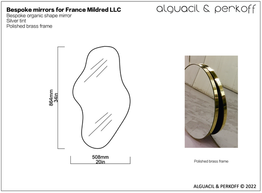 Bespoke Organic Shaped Mirror Polished Brass Frame 34x20"