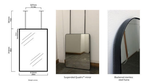 Bespoke Suspended Quadris™ Mirror Silver Tint Blackened Stainless Steel Front Illumination (914 x 610 x 41mm)