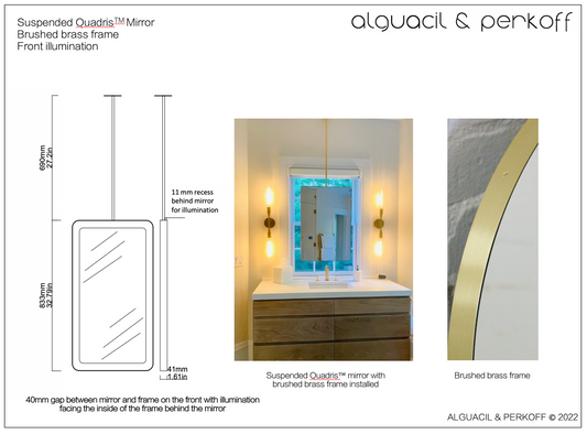 Bespoke Suspended Quadris Mirror with Brass Frame Special Front Illumination