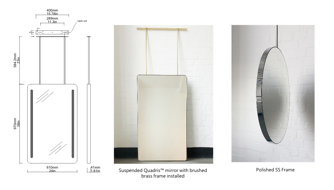 Set of 2 Bespoke Suspended Quadris™ Polished Stainless Steel Front Illumination (2 lines)  (970 x 610 x 41mm)