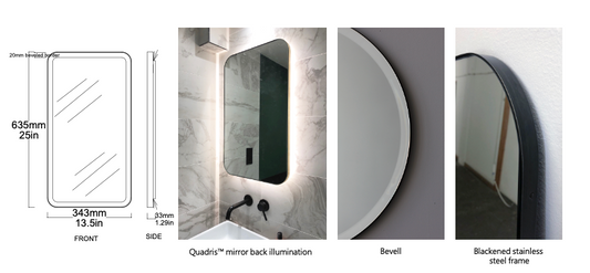 Bespoke Quadris™ Mirror  Blackened Stainless steel (635 x 343 x 18mm)