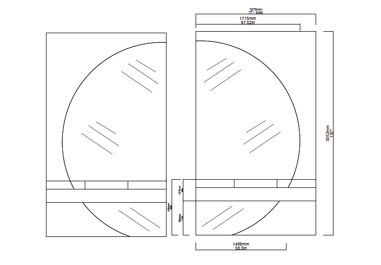 Set of 5 Bespoke Mirrors: 2 sets of 2x Luna™ Half-Moon Mirrors and 1x Suspended Capsula™  Pill Shape Mirror TIGER Drylac®_68/60306 Frame
