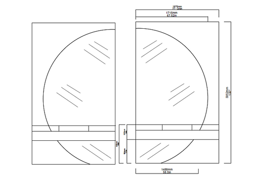 Set of 5 Bespoke Mirrors: 2 sets of 2x Luna™ Half-Moon Mirrors and 1x Suspended Capsula™  Pill Shape Mirror TIGER Drylac®_68/60306 Frame