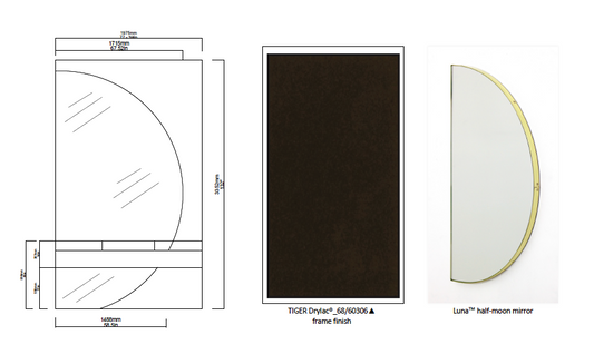 Set of 5 Bespoke Mirrors: 2 sets of 2x Luna™ Half-Moon Mirrors and 1x Suspended Capsula™  Pill Shape Mirror TIGER Drylac®_68/60306 Frame