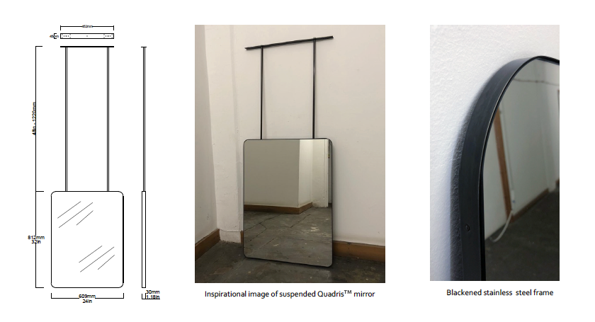 Set of 3 Bespoke Suspended Quadris™ Blackened Stainless Steel Frame (812 x 609 x 30mm)