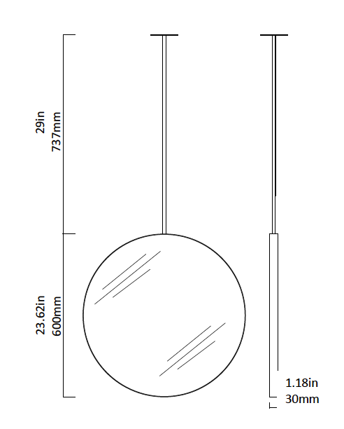 Bespoke Suspended Orbis™ Mirror Polished Stainless Steel Frame and Backing (600 x 30 x 762mm)