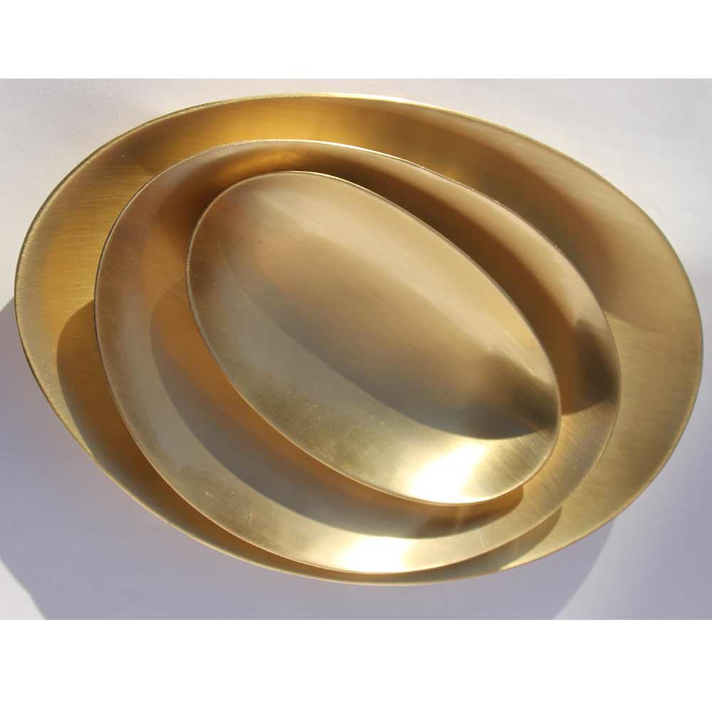 Set of 3 Handmade Brushed Brass Decorative Plates, Vide-Poche