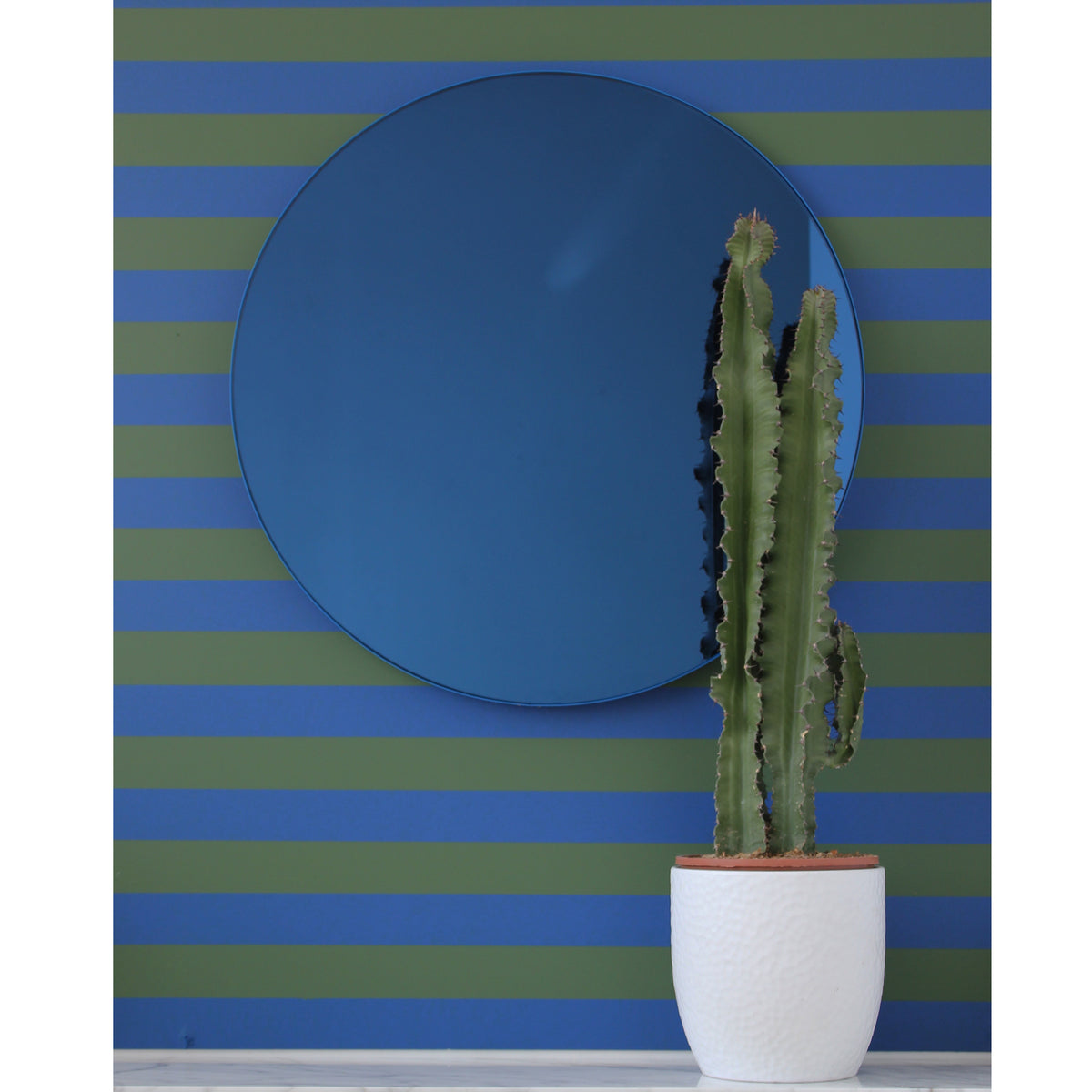 Orbis™ Round Blue Tinted Contemporary Mirror with Blue Frame
