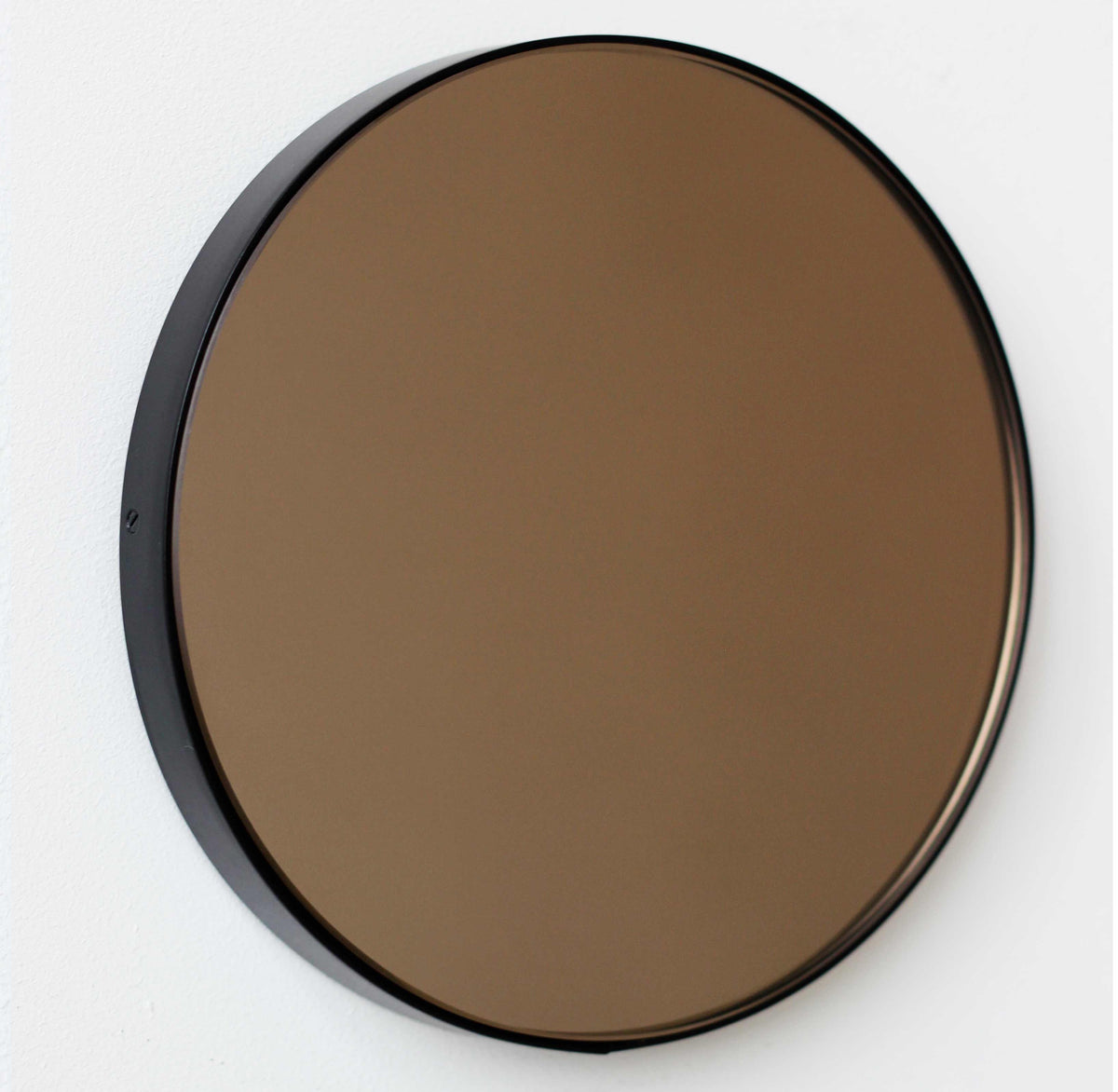 Orbis™ Bronze Tinted Round Contemporary Mirror with a Black Frame
