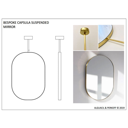 Capsula™ Suspended Capsule shaped Bathroom Mirror with a Brushed Brass Frame