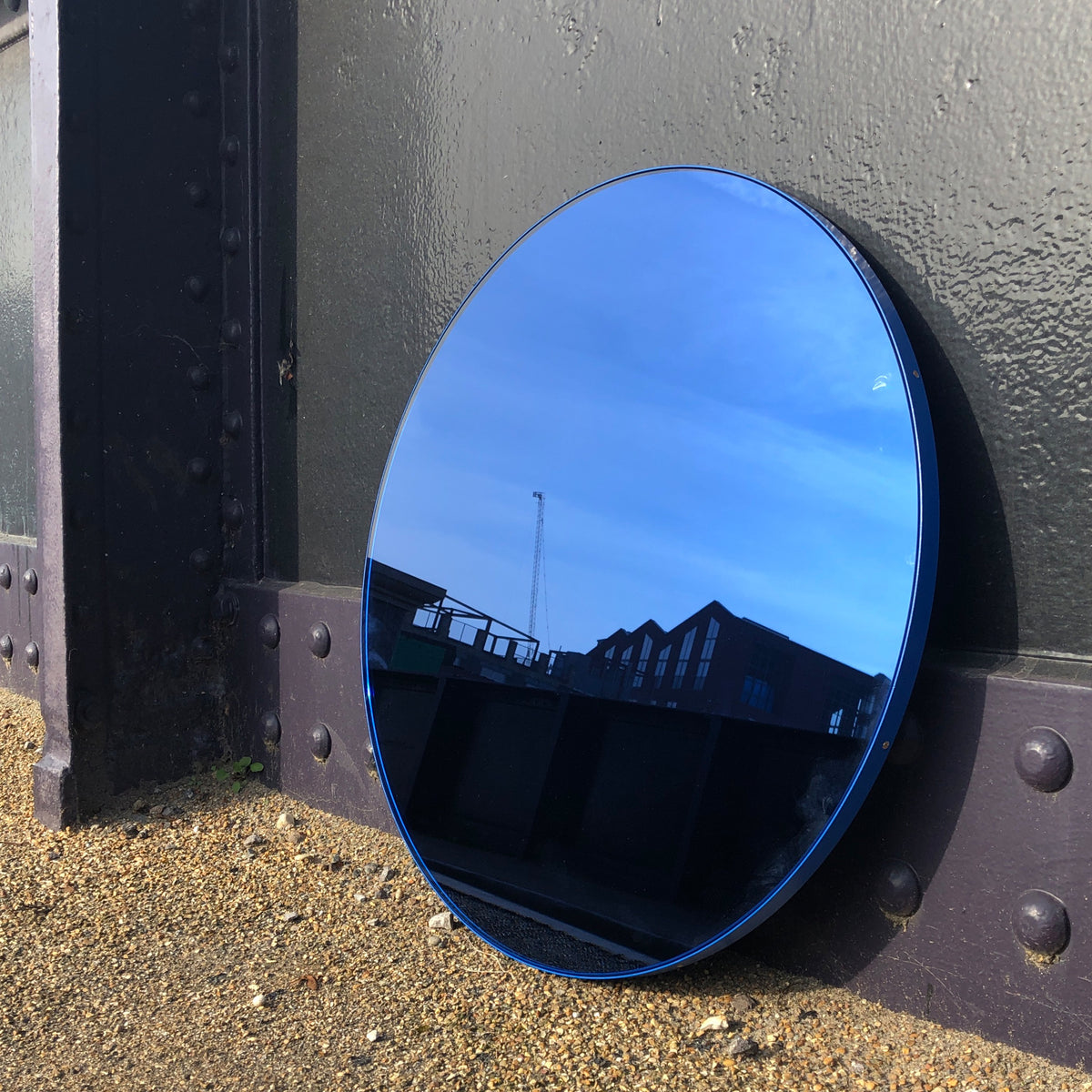 Orbis™ Round Blue Tinted Contemporary Mirror with Blue Frame