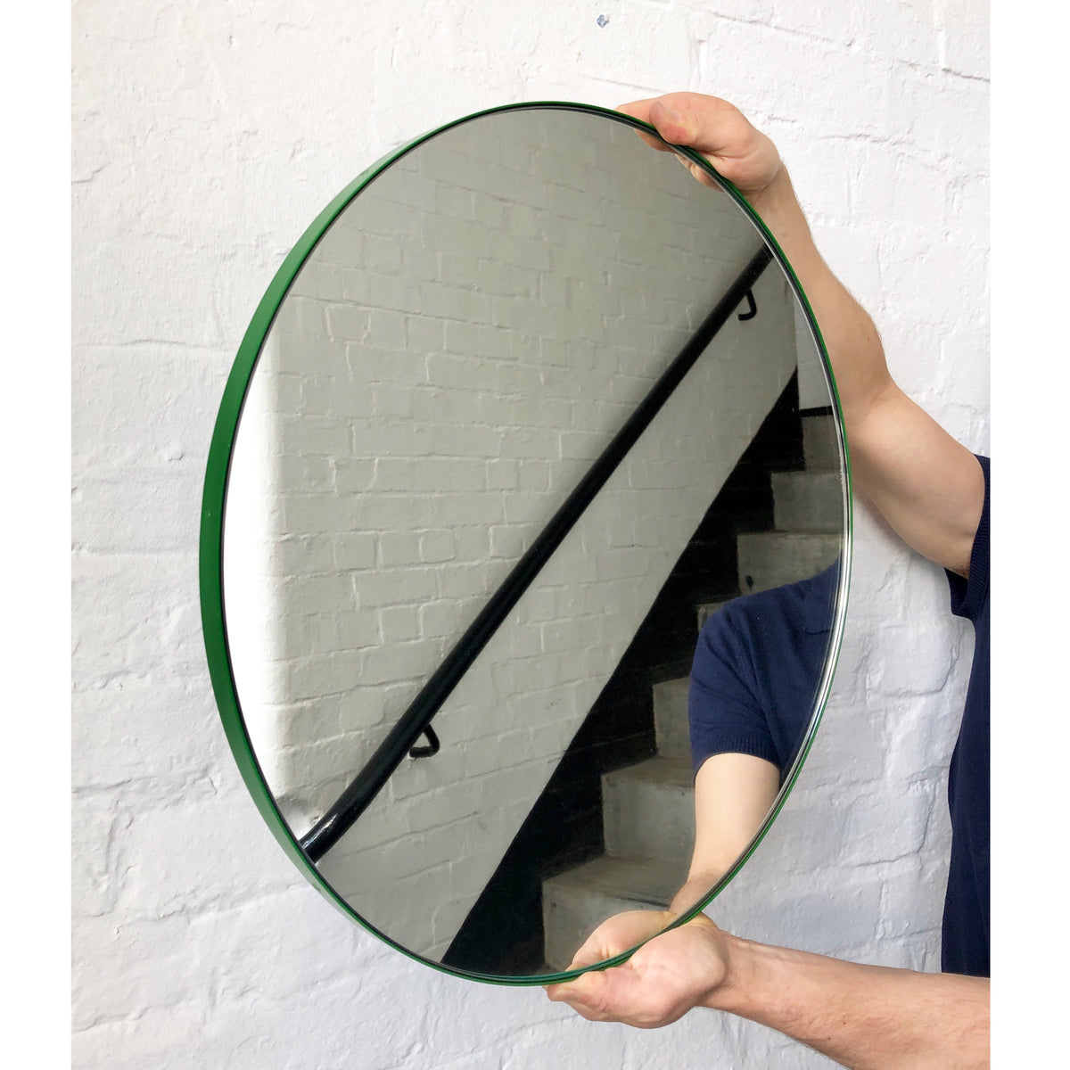Orbis™ Modern Round Mirror with Green Frame